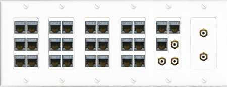 RiteAV 27 Port Cat7 5 x RCA Keystone Wall Plate Audio Video AV Home Theater Multimedia Low Voltage - 6 Gang [White]