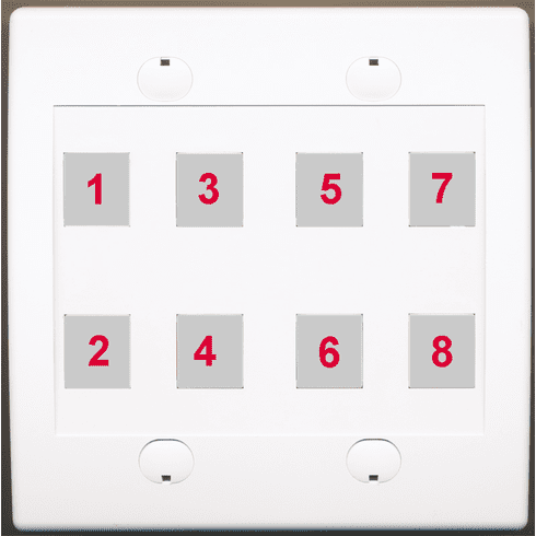 Custom 1 Gang White Wallplate with 8 Keystone Ports Solid (Flat) Type