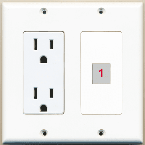 Custom 2 Gang Wall Plate with 1 Keystone Port + 1 Power Outlet
