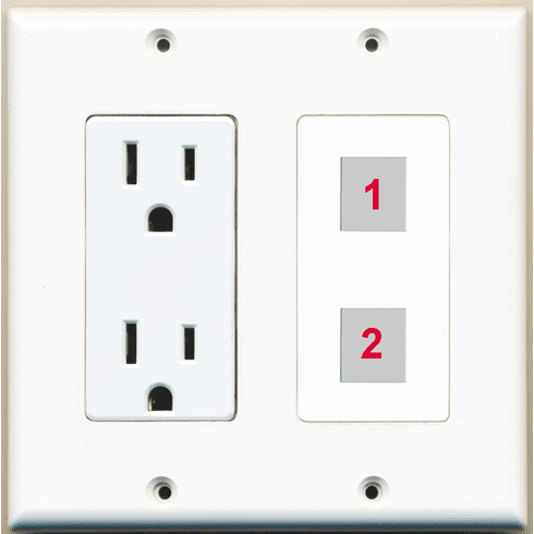 Custom 2 Gang Wall Plate with 2 Keystone Port + 1 Power Outlet