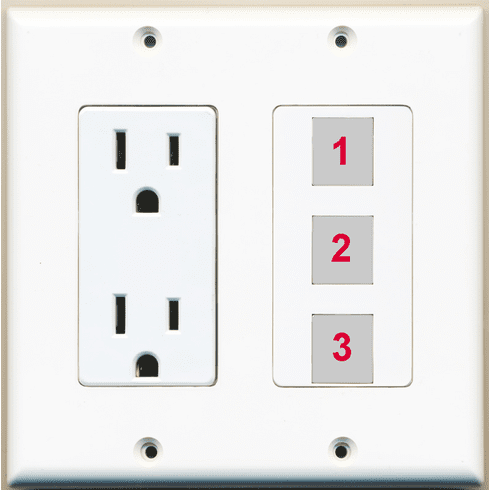 Custom 2 Gang Wall Plate with 3 Keystone Port + 1 Power Outlet