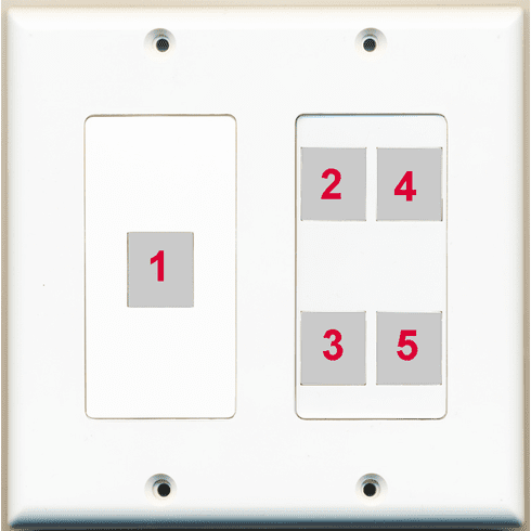 Custom 2 Gang Wall Plate with 5 Keystone Ports