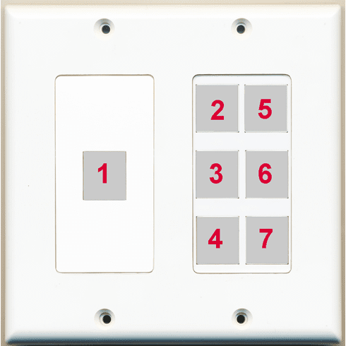 Custom 2 Gang Wall Plate with 7 Keystone Ports