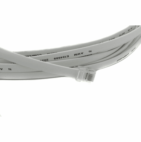 Custom Gray or White Flat RJ12 Phone Line Cord Straight for Data under 7ft 6p6c