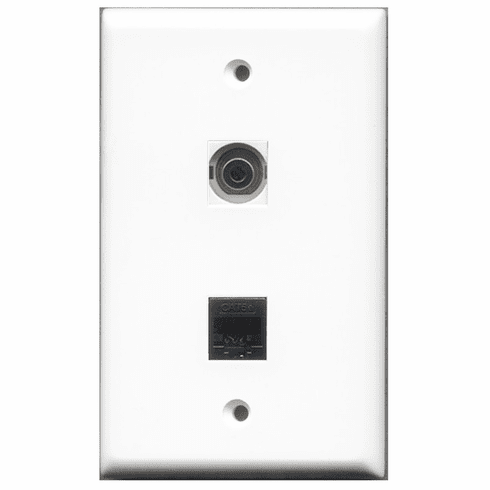 RiteAV - 1 Port 3.5mm - 1 Port Cat5e Ethernet Black  Wall Plate White