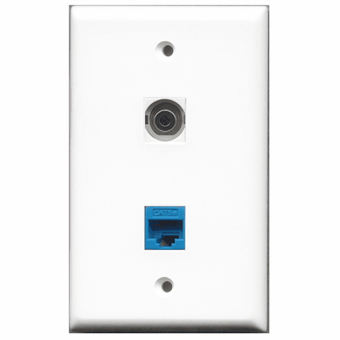 RiteAV - 1 Port 3.5mm - 1 Port Cat5e Ethernet Blue  Wall Plate White