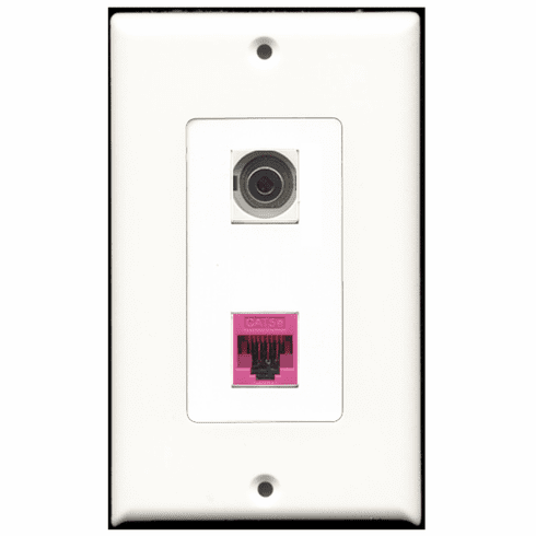 RiteAV - 1 Port 3.5mm - 1 Port Cat5e Ethernet Pink  Wall Plate Decora White