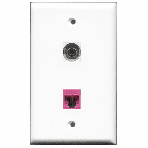 RiteAV - 1 Port 3.5mm - 1 Port Cat5e Ethernet Pink  Wall Plate White