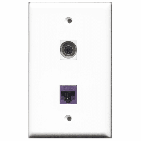 RiteAV - 1 Port 3.5mm - 1 Port Cat5e Ethernet Purple  Wall Plate White