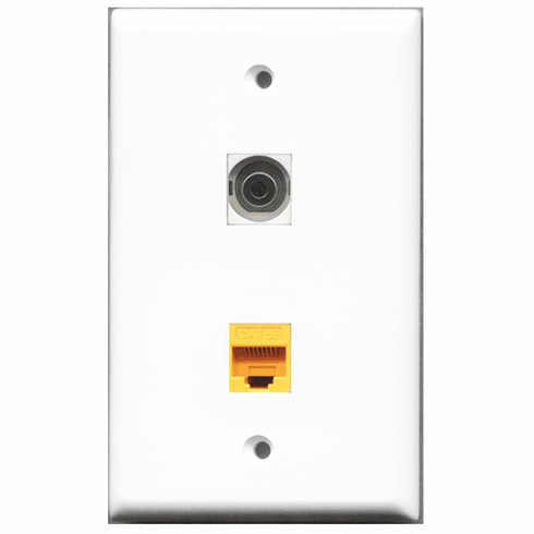 RiteAV - 1 Port 3.5mm - 1 Port Cat5e Ethernet Yellow  Wall Plate White