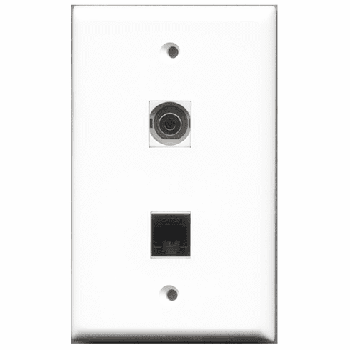 RiteAV - 1 Port 3.5mm 1 Port Cat6 Black  Wall Plate White