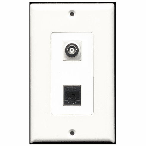 RiteAV - 1 Port BNC - 1 Port Cat5e Ethernet Black  Wall Plate Decora White