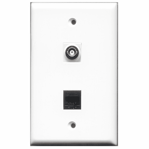 RiteAV - 1 Port BNC - 1 Port Cat5e Ethernet Black  Wall Plate White