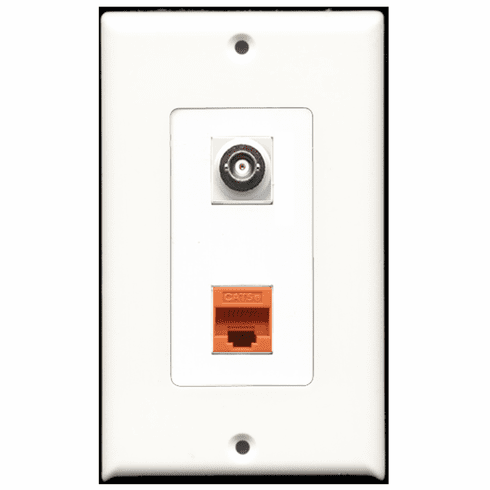 RiteAV - 1 Port BNC - 1 Port Cat5e Ethernet Orange  Wall Plate Decora White