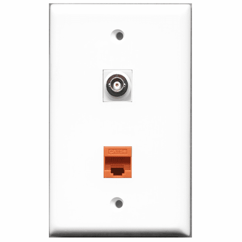 RiteAV - 1 Port BNC - 1 Port Cat5e Ethernet Orange  Wall Plate White