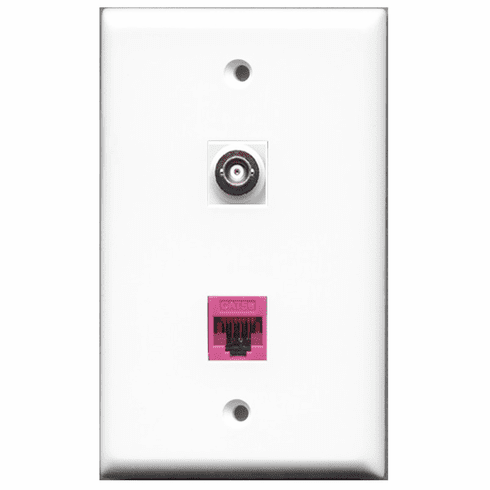RiteAV - 1 Port BNC - 1 Port Cat5e Ethernet Pink  Wall Plate White