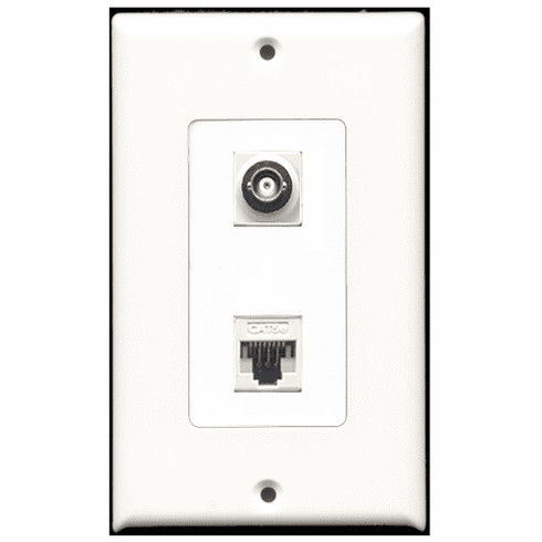 RiteAV - 1 Port BNC - 1 Port Cat5e Ethernet White  Wall Plate Decora White
