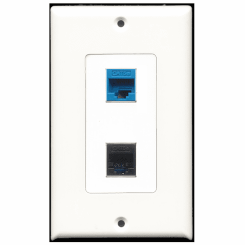 RiteAV - 1 Port Cat5e Ethernet Black - 1 Port Cat5e Ethernet Blue  Wall Plate Decora White