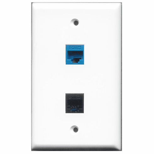 RiteAV - 1 Port Cat5e Ethernet Black - 1 Port Cat5e Ethernet Blue  Wall Plate White