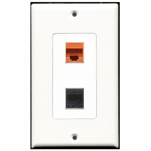 RiteAV - 1 Port Cat5e Ethernet Black - 1 Port Cat5e Ethernet Orange  Wall Plate Decora White