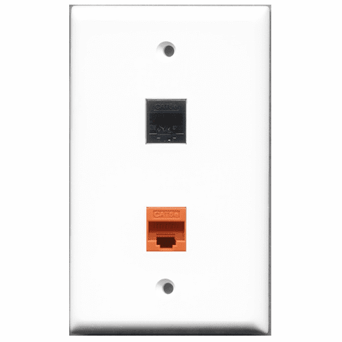RiteAV - 1 Port Cat5e Ethernet Black - 1 Port Cat5e Ethernet Orange  Wall Plate White