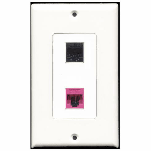 RiteAV - 1 Port Cat5e Ethernet Black - 1 Port Cat5e Ethernet Pink  Wall Plate Decora White