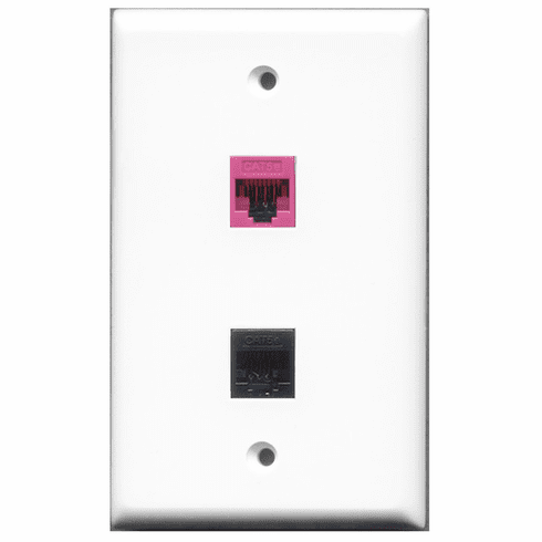 RiteAV - 1 Port Cat5e Ethernet Black - 1 Port Cat5e Ethernet Pink  Wall Plate White