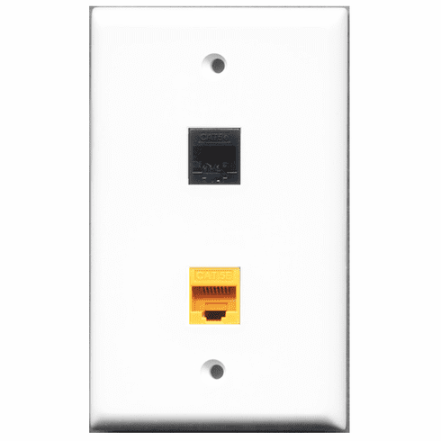 RiteAV - 1 Port Cat5e Ethernet Black - 1 Port Cat5e Ethernet Yellow  Wall Plate White