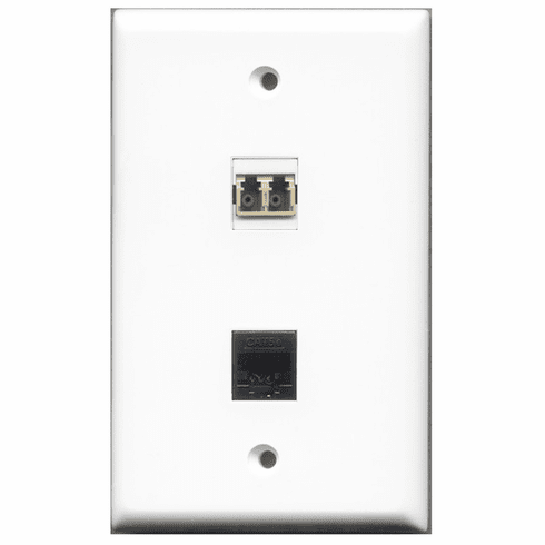 RiteAV - 1 Port Cat5e Ethernet Black - 1 Port LC Fiber Multimode Duplex Port  Wall Plate White