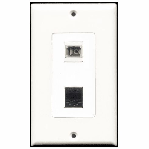 RiteAV - 1 Port Cat5e Ethernet Black - 1 Port SC Fiber Multimode Simplex Port  Wall Plate Decora White