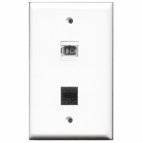 RiteAV - 1 Port Cat5e Ethernet Black - 1 Port SC Fiber Multimode Simplex Port  Wall Plate White
