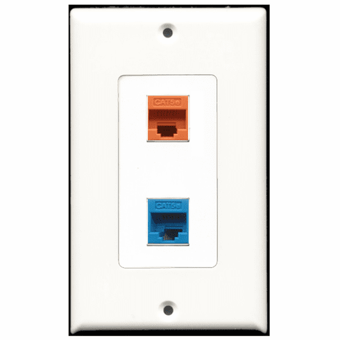 RiteAV - 1 Port Cat5e Ethernet Blue - 1 Port Cat5e Ethernet Orange  Wall Plate Decora White