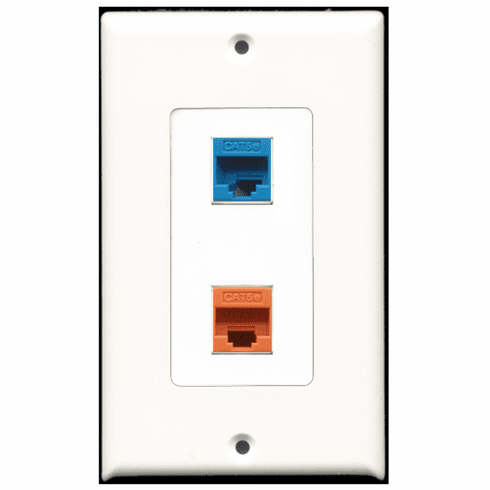 RiteAV - 1 Port Cat5e Ethernet Blue - 1 Port Cat5e Ethernet Orange  Wall Plate Decora White