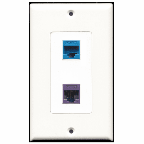 RiteAV - 1 Port Cat5e Ethernet Blue - 1 Port Cat5e Ethernet Purple  Wall Plate Decora White
