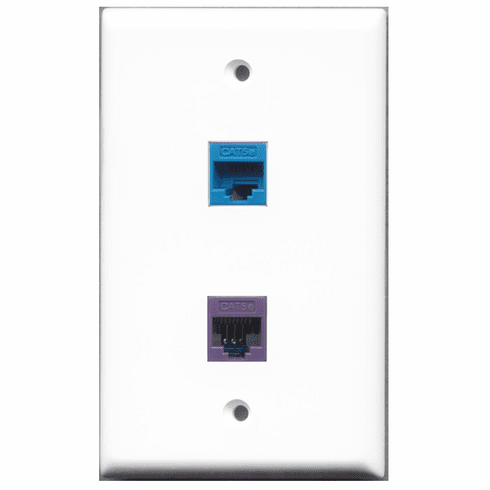 RiteAV - 1 Port Cat5e Ethernet Blue - 1 Port Cat5e Ethernet Purple  Wall Plate White