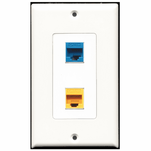 RiteAV - 1 Port Cat5e Ethernet Blue - 1 Port Cat5e Ethernet Yellow  Wall Plate Decora White