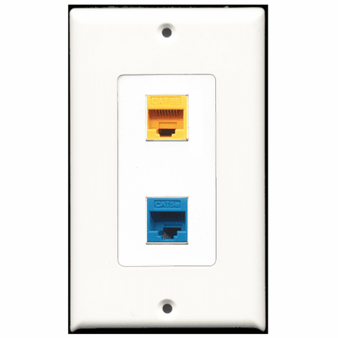 RiteAV - 1 Port Cat5e Ethernet Blue - 1 Port Cat5e Ethernet Yellow  Wall Plate Decora White