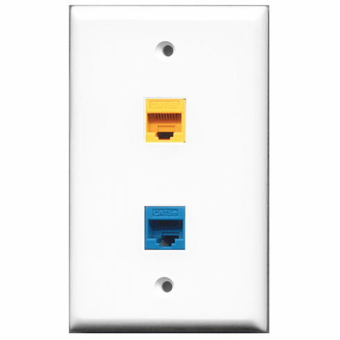RiteAV - 1 Port Cat5e Ethernet Blue - 1 Port Cat5e Ethernet Yellow  Wall Plate White