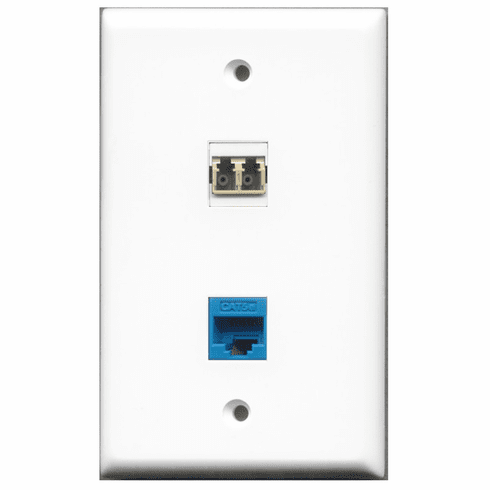 RiteAV - 1 Port Cat5e Ethernet Blue - 1 Port LC Fiber Multimode Duplex Port  Wall Plate White