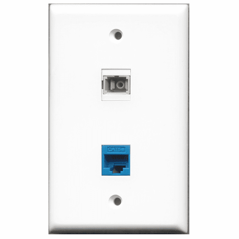 RiteAV - 1 Port Cat5e Ethernet Blue - 1 Port SC Fiber Multimode Simplex Port  Wall Plate White