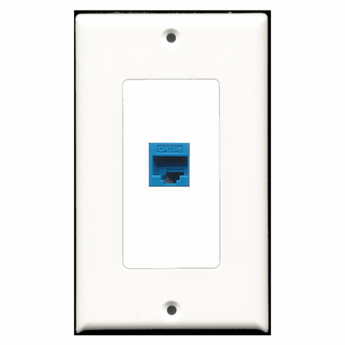 RiteAV - 1 Port Cat5e Ethernet Blue  Wall Plate Decora White
