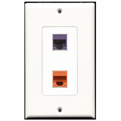 RiteAV - 1 Port Cat5e Ethernet Orange - 1 Port Cat5e Ethernet Purple  Wall Plate Decora White