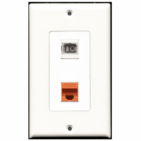RiteAV - 1 Port Cat5e Ethernet Orange - 1 Port SC Fiber Multimode Simplex Port  Wall Plate Decora White