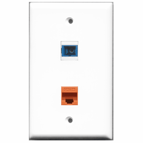 RiteAV - 1 Port Cat5e Ethernet Orange - 1 Port SC Fiber Singlemode Simplex Port  Wall Plate White