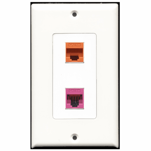 RiteAV - 1 Port Cat5e Ethernet Pink - 1 Port Cat5e Ethernet Orange  Wall Plate Decora White