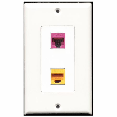 RiteAV - 1 Port Cat5e Ethernet Pink - 1 Port Cat5e Ethernet Yellow  Wall Plate Decora White
