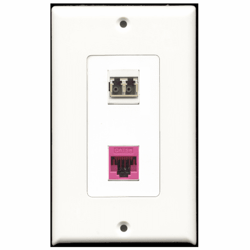 RiteAV - 1 Port Cat5e Ethernet Pink - 1 Port LC Fiber Multimode Duplex Port  Wall Plate Decora White