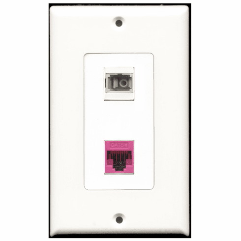 RiteAV - 1 Port Cat5e Ethernet Pink - 1 Port SC Fiber Singlemode Simplex Port  Wall Plate Decora White