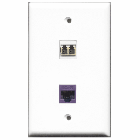 RiteAV - 1 Port Cat5e Ethernet Purple - 1 Port LC Fiber Multimode Duplex Port  Wall Plate White