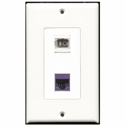 RiteAV - 1 Port Cat5e Ethernet Purple - 1 Port SC Fiber Multimode Simplex Port  Wall Plate Decora White